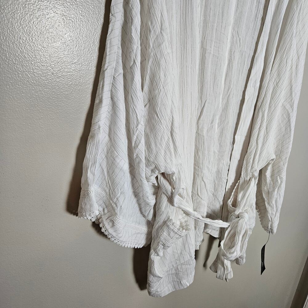 NWT INC Metallic Crinkle Gauze Tie Waist Top Sz Large - Picture 4 of 14